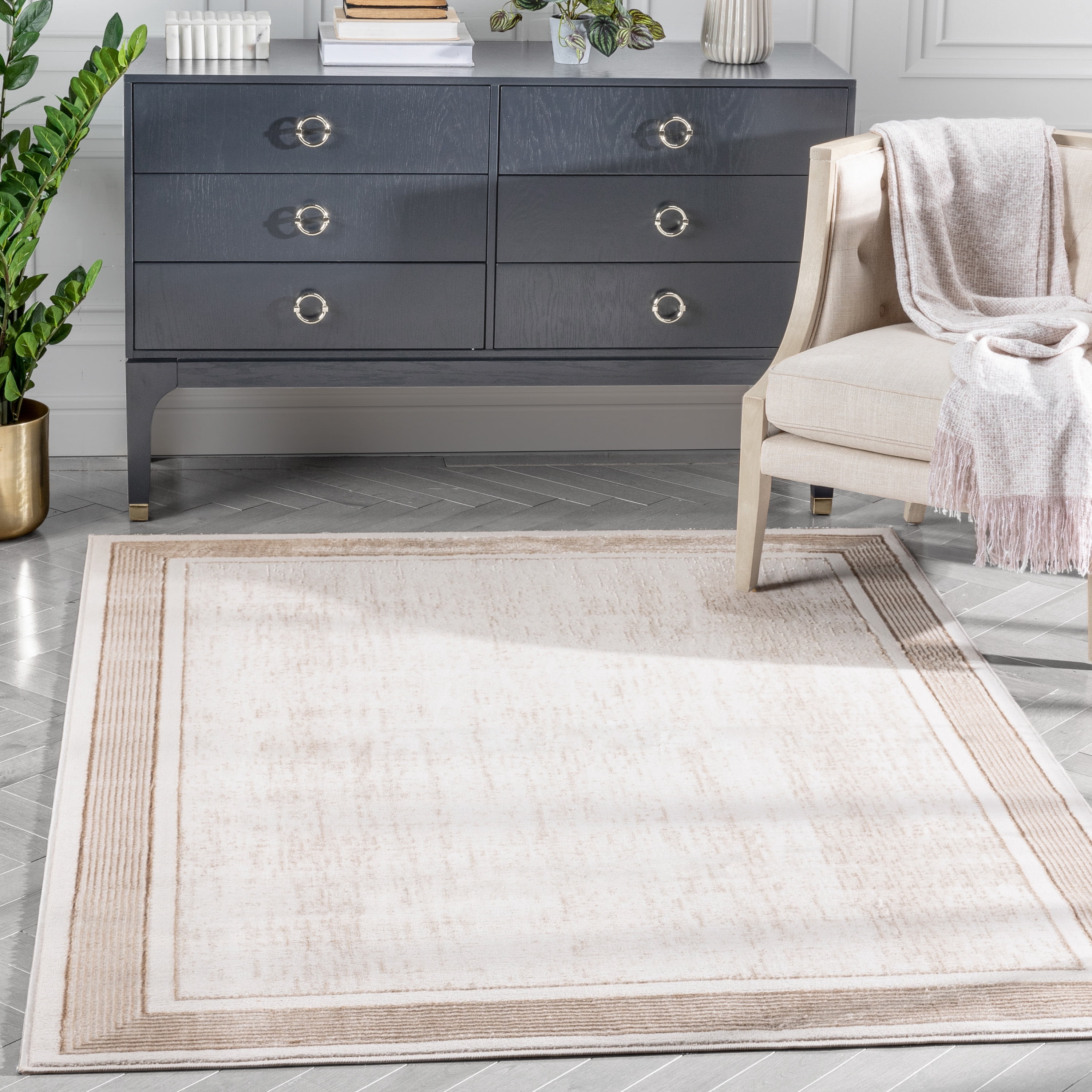Well Woven Cairo Border Area Rug, 5.25' x 7.25', Glam, Soft Rug ...