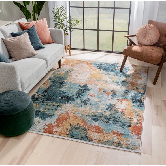 Well Woven Capri Multi Blue & Pink Abstract Geometric Distressed Pattern Boho Area Rug