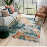 Well Woven Capri Multi Blue & Pink Abstract Geometric Distressed Pattern Boho Area Rug