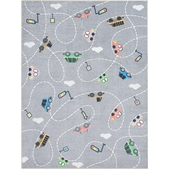 Well Woven Car Rug Playmat Grey 3'3" x 5' Apollo Kids Collection