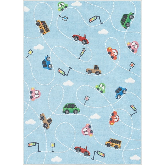Well Woven Car Rug Playmat Light Blue 6' x 9' Apollo Kids Collection