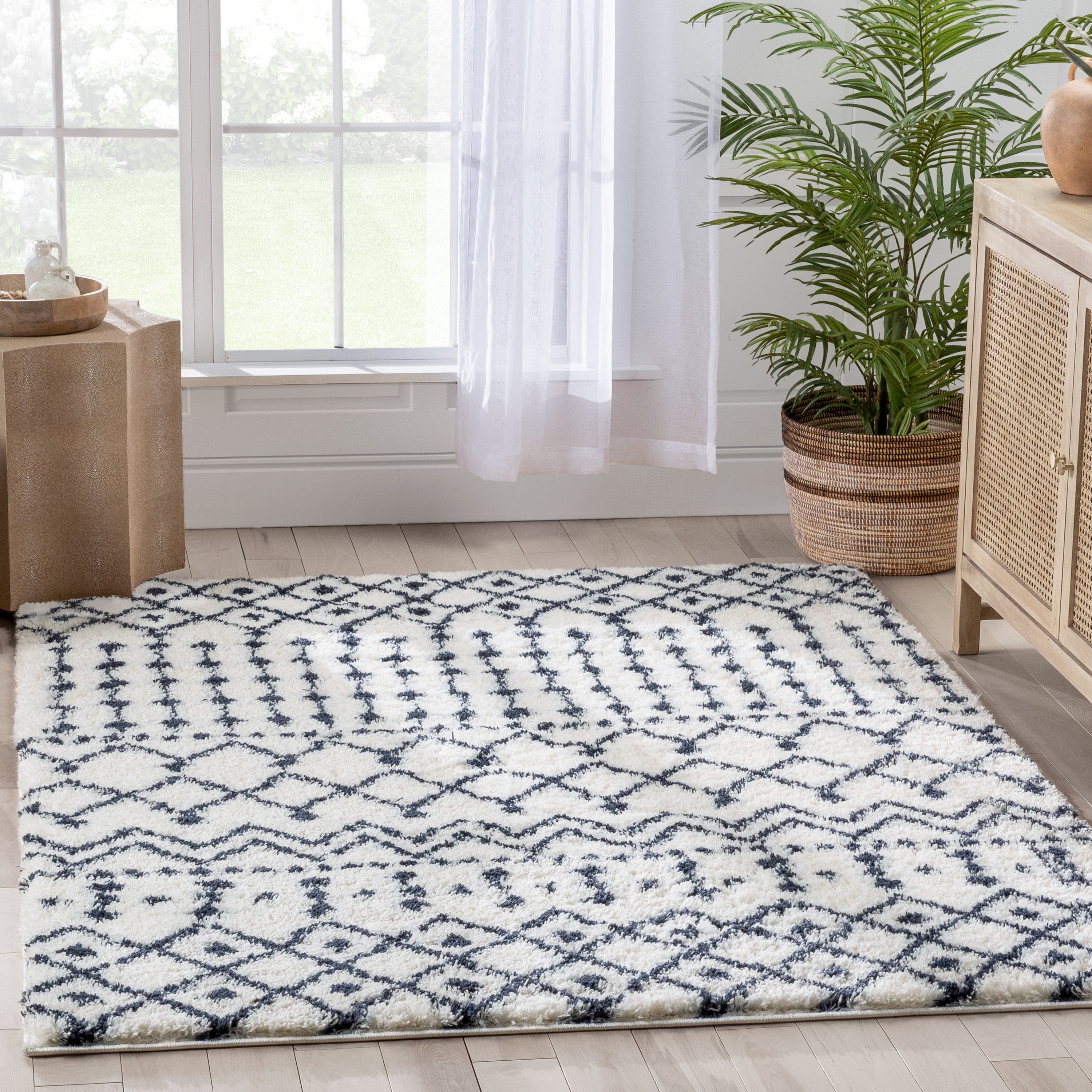 Well Woven Celeste Coimbra Modern Shag Moroccan Blue Thick 5'3" x 7'3" Area Rug