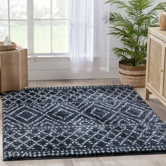 Well Woven Celeste Evora Modern Shag Moroccan Blue Thick 5'3" x 7'3" Area Rug