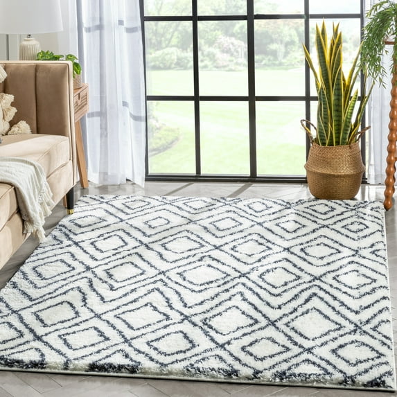 Well Woven Celeste Lagos Modern Shag Geometric Blue Thick 5'3" x 7'3" Area Rug