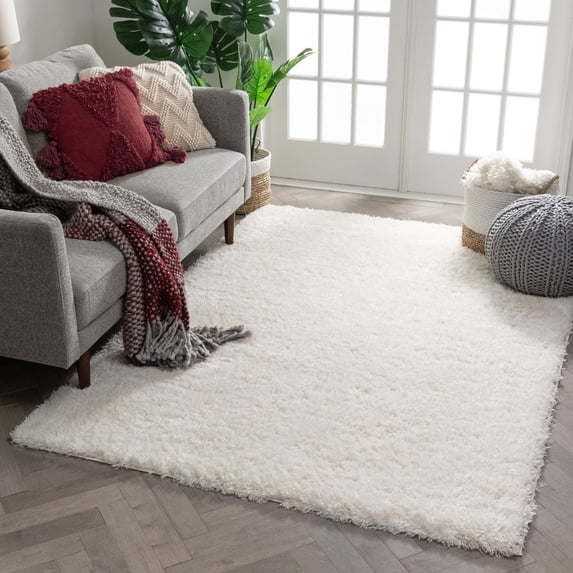 Well Woven Celeste Olympic Modern Solid Shag White 9'3" x 12'6" Shag Pile Soft Area Rug