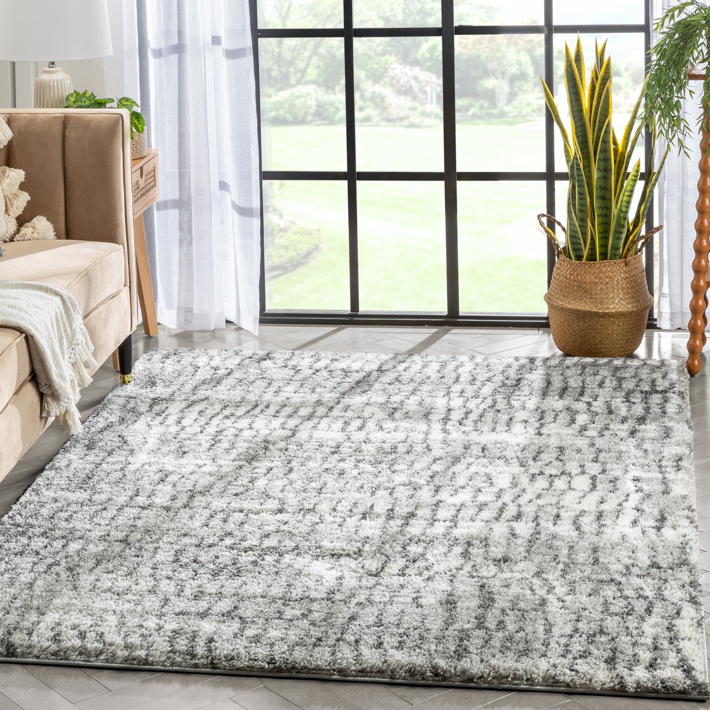 Well Woven Celeste Sintra Modern Shag Geometric Ivory Thick 3'11" x 5'3" Area Rug