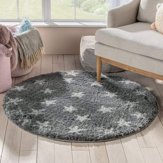Well Woven Celestia Grey Stars Pattern Stain-resistant Area Rug 4' Round (4' x 4')