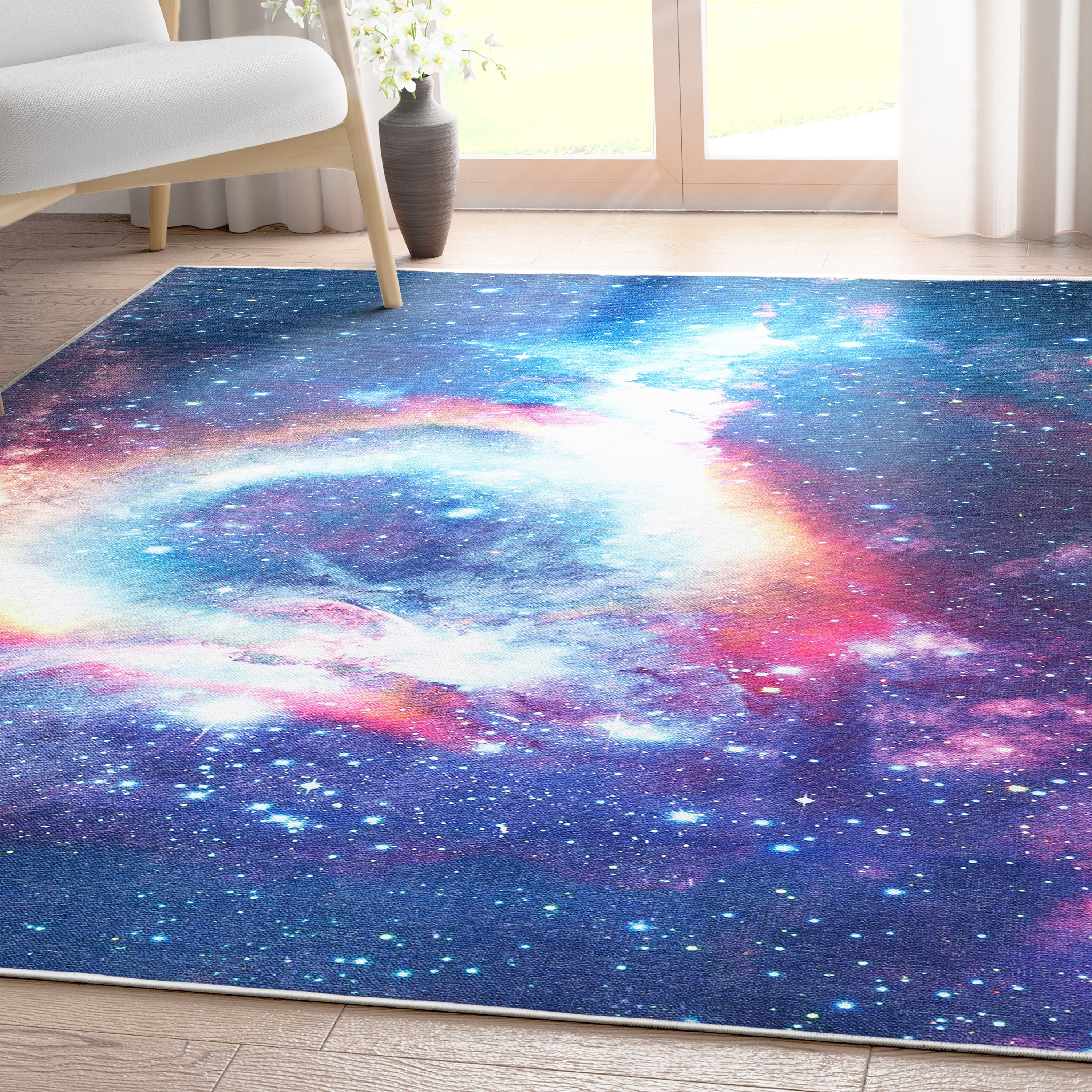 Well Woven Celestial Space Helix Space Nebula Constellation Multi Color Flat Pile Easy to Clean 5'3" x 7'3" Area Rug for Living Room Dining Room Bedroom and Kitchen
