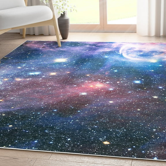 Well Woven Celestial Space Nebula Space Nebula Constellation Multi Color Flat Pile Easy to Clean 5'3" x 7'3" Area Rug for Living Room Dining Room Bedroom and Kitchen