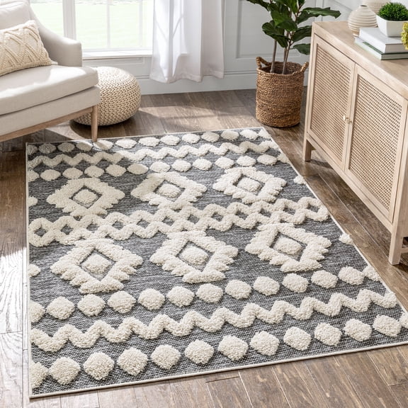 Well Woven Cenar 5'3" x 7'3" Grey Hi-Low Diamond Moroccan Area Rug