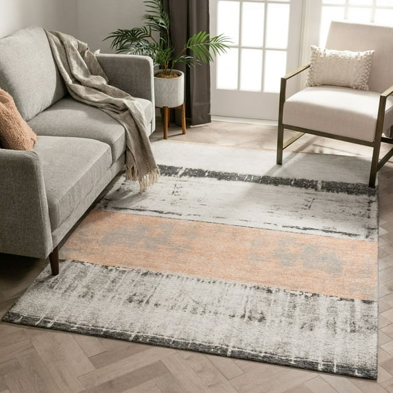 Well Woven ChaCha Fanos Modern Distressed Abstract Brush Strokes Salmon Grey Kilim-Style 5'3" x 7'3" Area Rug