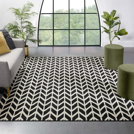 Well Woven Chevron Black 3'3" x 5' Area Rug Carpet