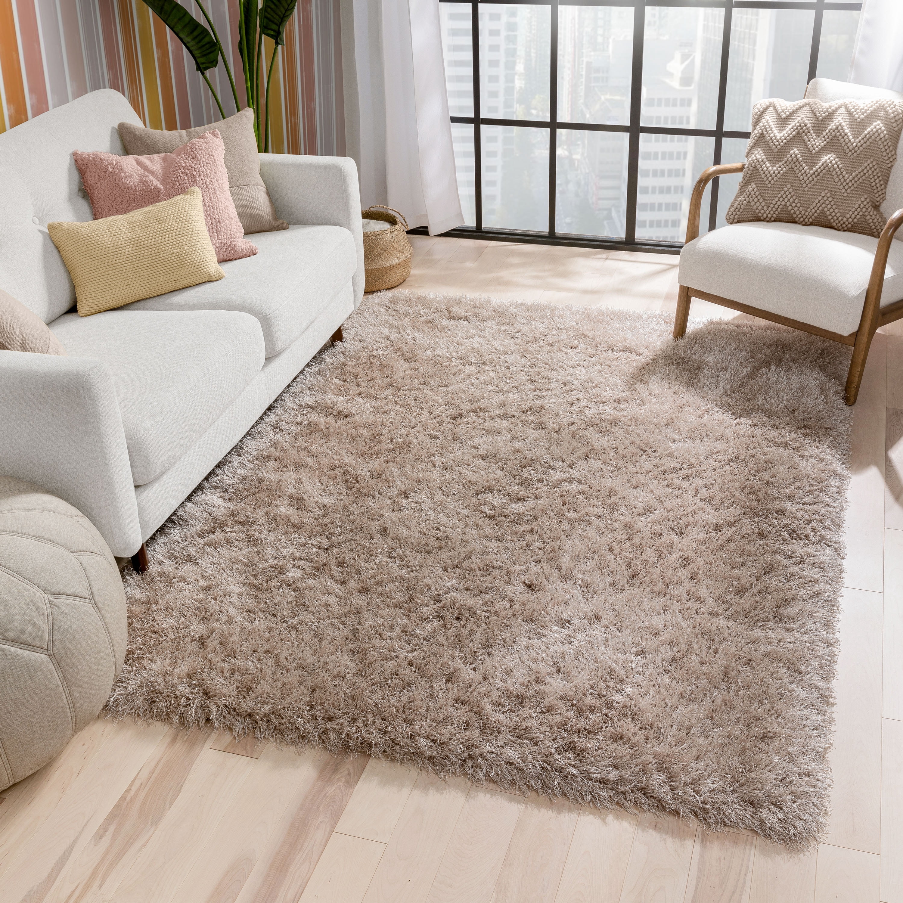 Well Woven Chie Beige Kuki Collection Ultra Soft Two-Tone Floppy Pile ...