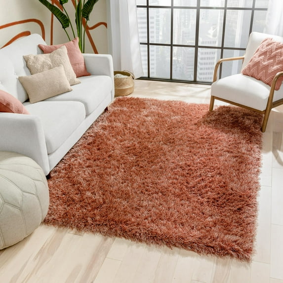 Well Woven Chie Rust Red & Silver Kuki Collection Ultra Soft Two-Tone Long Floppy Pile Rug 8x10 (7'10" x 9'10")