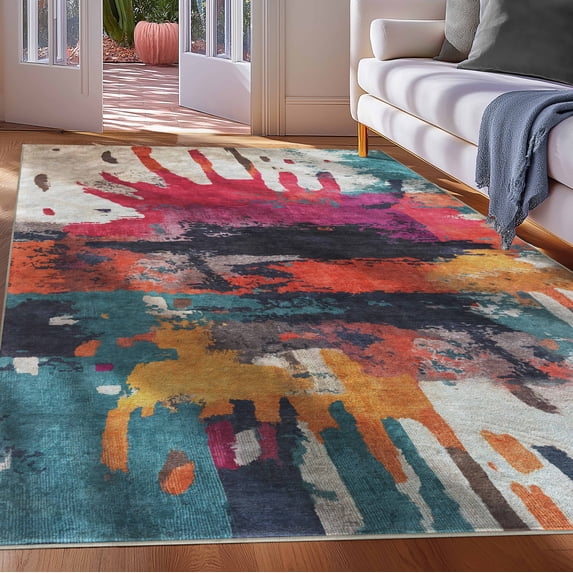 Well Woven Chromatic Splash 7'7" x 9'10" Rug – Vibrant Multicolor, Stain-Resistant & Easy to Clean