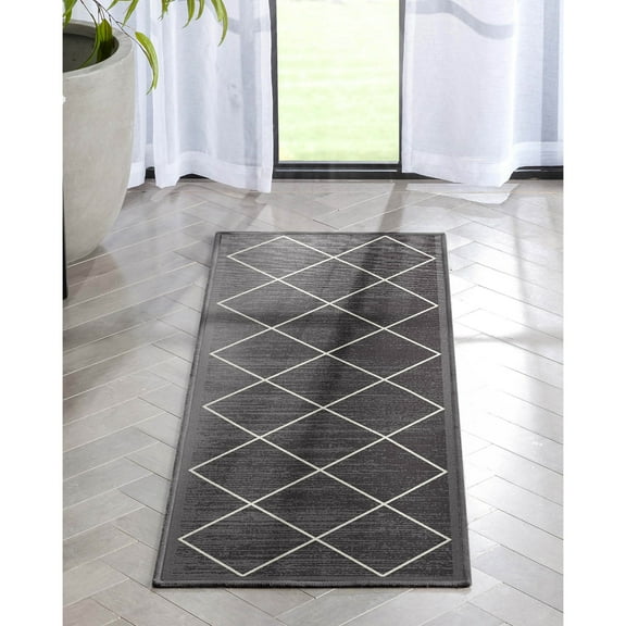 Well Woven Clover Diamond Lattice Flatweave 1'8" x 5' Runner Rug Grey
