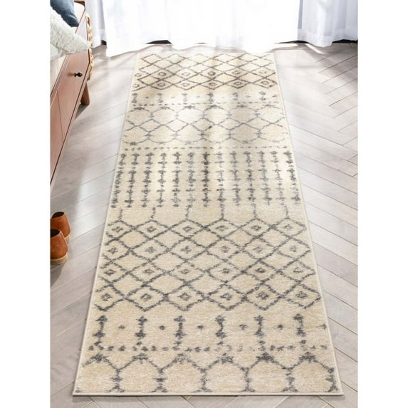 Well Woven Colette Moroccan Trellis Ivory Grey 2' x 7'3" Runner Rug