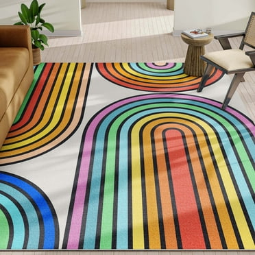 Well Woven Crayola Bold Arches Multi Color 5'3" x 7'3" Area Rug Easy to Clean - Kid & Pet Friendly Rug Perfect for Playroom Living Room Bedroom