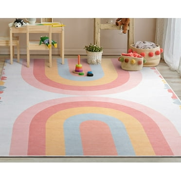 Well Woven Crescent Rainbow Pink & Orange Multicolor Apollo Kids Collection 3'3" x 5' Area Rug