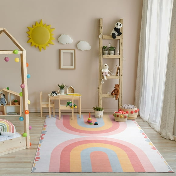 Well Woven Crescent Rainbow Pink & Orange Multicolor Apollo Kids Collection 9'10" x 13' Area Rug