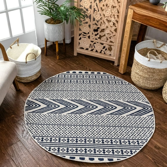 Well Woven Crocie Dark Blue Tribal Geometric Area Rug