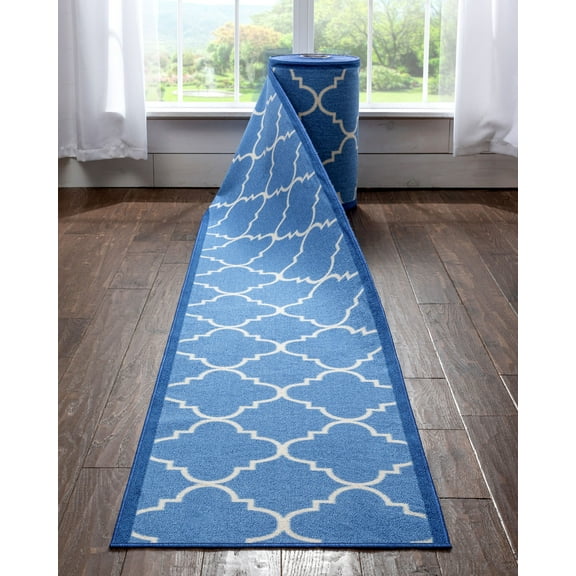 Well Woven Custom Size 22" Wide Runner Non-Slip Rubber Backed Machine Washable Hall Rug 22 Inches Wide x 55 Feet Long Runner (22" x 55' Runner) Brooklyn Trellis Red Geometric Indoor Outdoor Low Pile