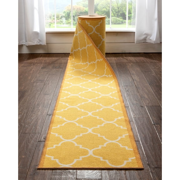 Well Woven Custom Size 22" Wide Runner Non-Slip Rubber Backed Machine Washable Hall Rug 22 Inches Wide x 55 Feet Long Runner (22" x 55' Runner) Brooklyn Trellis Red Geometric Indoor Outdoor Low Pile
