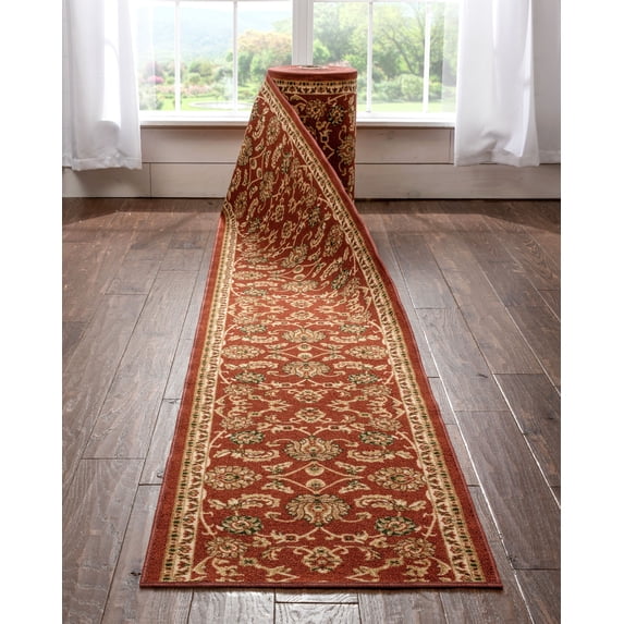 Well Woven Custom Size 22" Wide Runner Non-Slip Rubber Backed Machine Washable Hall Rug 22 Inches Wide x 55 Feet Long Runner (22" x 55' Runner) Brooklyn Trellis Red Geometric Indoor Outdoor Low Pile