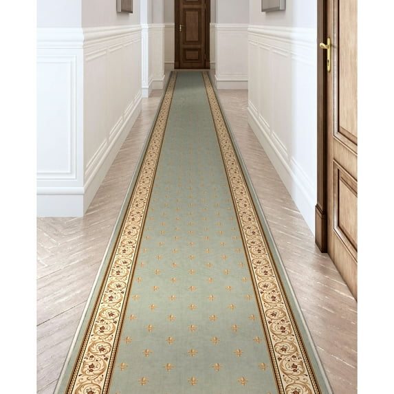 Well Woven Custom Size Hallway Stair Runner Apollo Fleur De Lis Blue (31" x 40' Runner) Rug