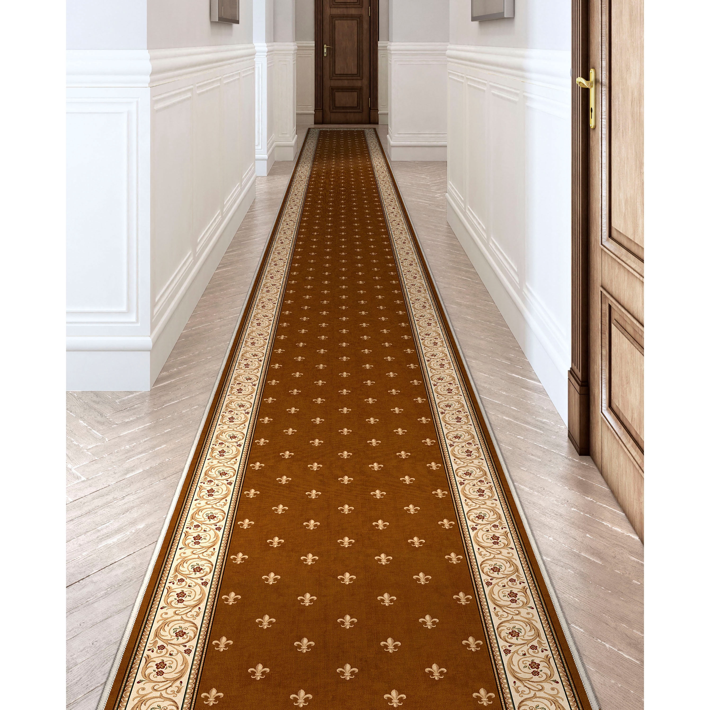 Well Woven Custom Size Hallway Stair Runner Apollo Fleur De Lis Brown ...