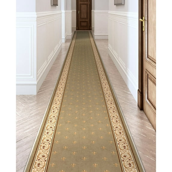 Well Woven Custom Size Hallway Stair Runner Apollo Fleur De Lis Light Green (27" x 60' Runner) Rug