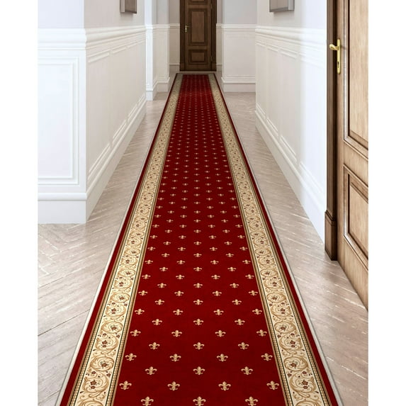 Well Woven Custom Size Hallway Stair Runner Apollo Fleur De Lis Red (27" x 60' Runner) Rug