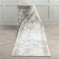 thumbnail image 1 of Well Woven Custom Size Indoor/Outdoor Runner - Choose Your Length - Lezlee Ivory Retro Border Marble Pattern 27 Inches Wide x 14 Feet Long (27" x 14' Runner) Rug, 1 of 6