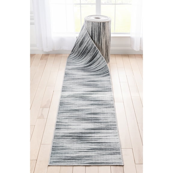 Well Woven Custom Size Runner - 27" x 13' Runner - Holden Modern Grey - Abstract Geometric Stripes
