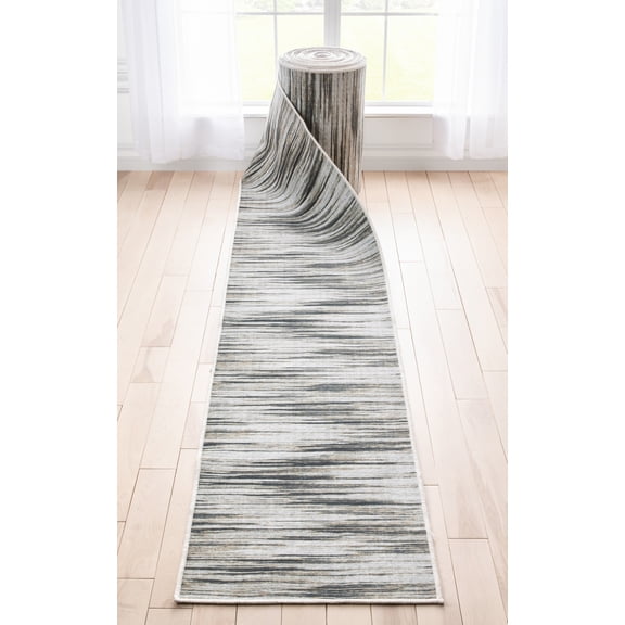 Well Woven Custom Size Runner - 27" x 45' Ruuner - Holden Modern Ivory Brown - Abstract Geometric Stripes