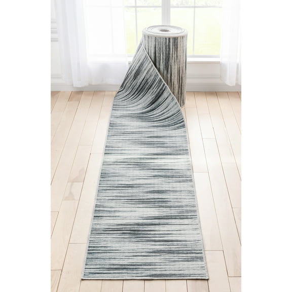 Well Woven Custom Size Runner - 27" x 80' Runner - Holden Modern Grey - Abstract Geometric Stripes