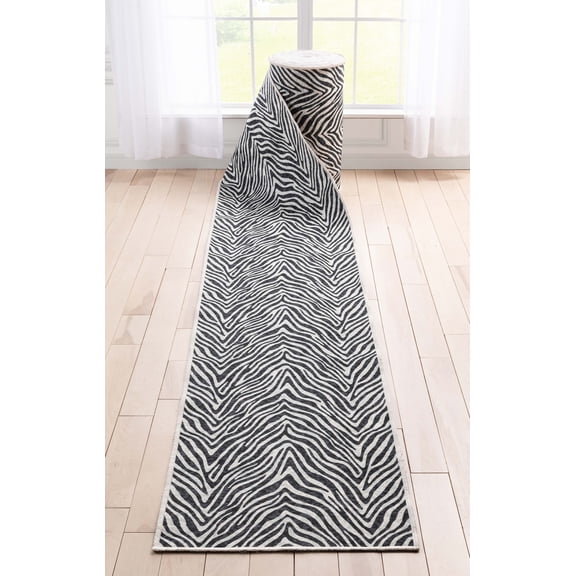 Well Woven Custom Size Runner - 31" x 12' Runner - Zebra Stripe Black - Animal Print Pattern