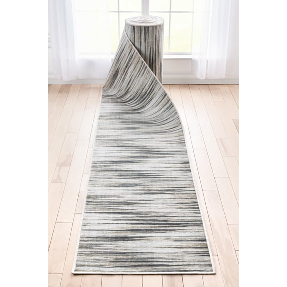 Well Woven Custom Size Runner - 31" x 30' Runner - Holden Modern Ivory Brown - Abstract Geometric Stripes