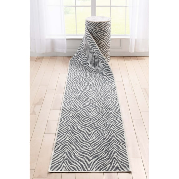 Well Woven Custom Size Runner - 31" x 80' Runner - Zebra Stripe Grey - Animal Print Pattern