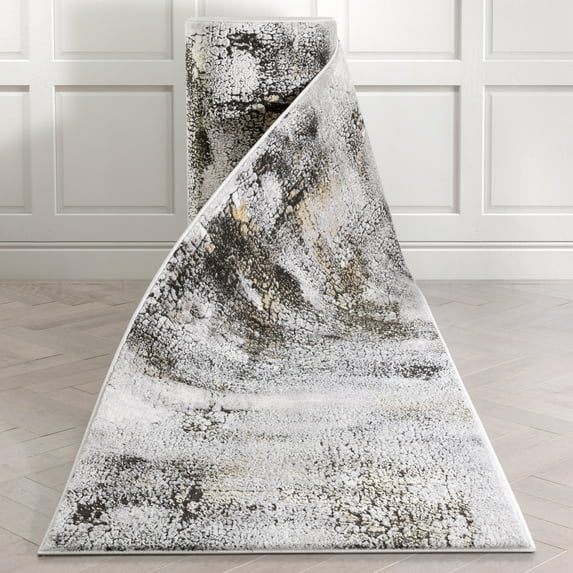 Well Woven Custom Size Runner - Choose Your Length - Kennet Grey Abstract Industrial Pattern 31 Inches Wide x 16 Feet Long Runner (31" x 16' Runner) Rug