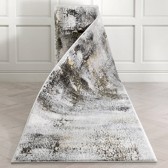Well Woven Custom Size Runner - Choose Your Length - Kennet Grey Abstract Industrial Pattern 31 Inches Wide x 17 Feet Long Runner (31" x 17' Runner) Rug