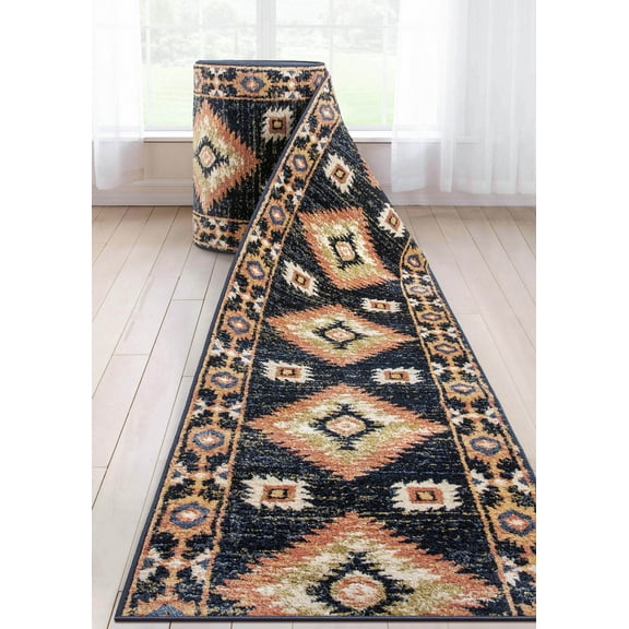 Well Woven Custom Size Runner - Choose Your Length - Lizette Blue Southwestern Medallion Tribal Medallion 27 Inches Wide x 11 Feet Long Runner (27" x 11' Runner) Rug
