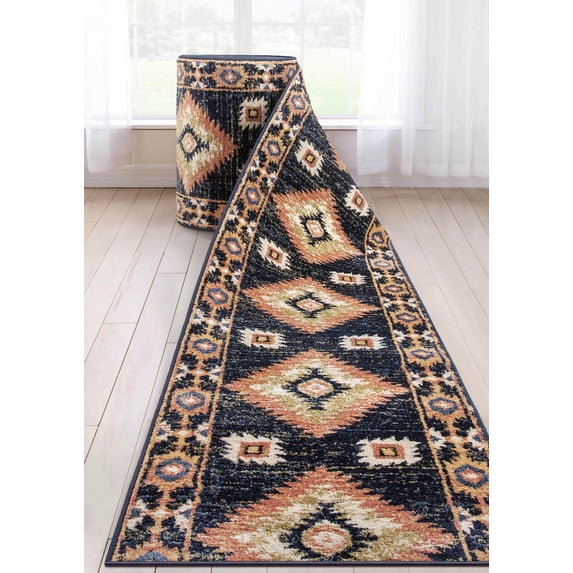 Well Woven Custom Size Runner - Choose Your Length - Lizette Blue Southwestern Medallion Tribal Medallion 27 Inches Wide x 14 Feet Long Runner (27" x 14' Runner) Rug