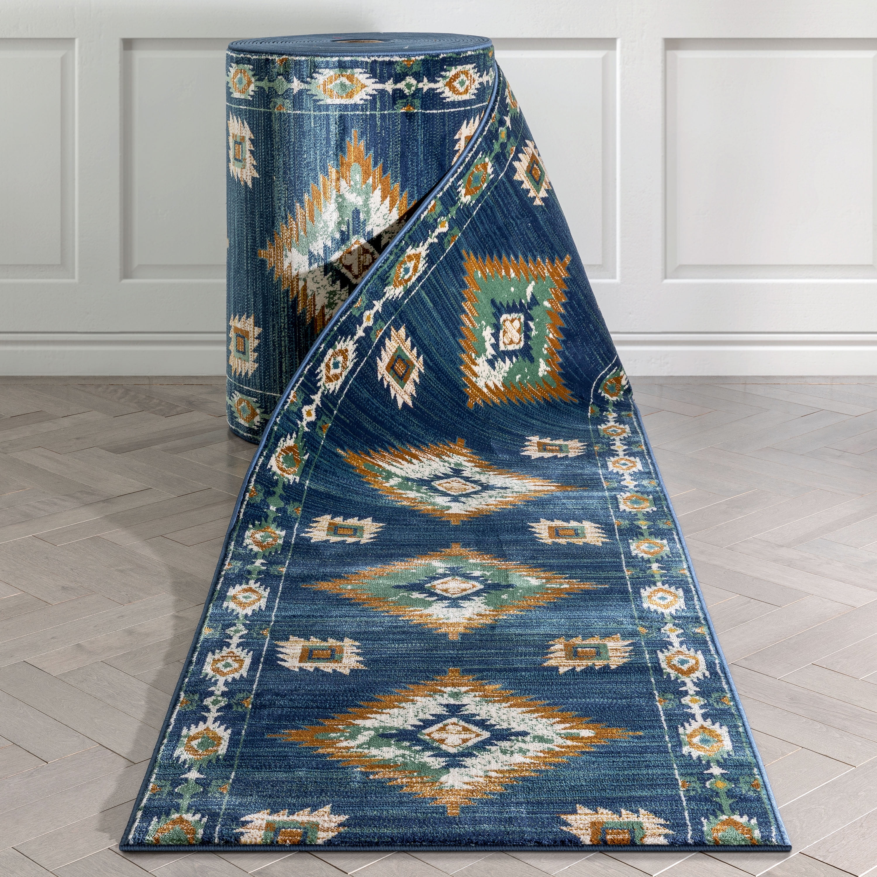 Well Woven Lizette Blue Southwestern Tribal Medallion Hallway Carpet ...
