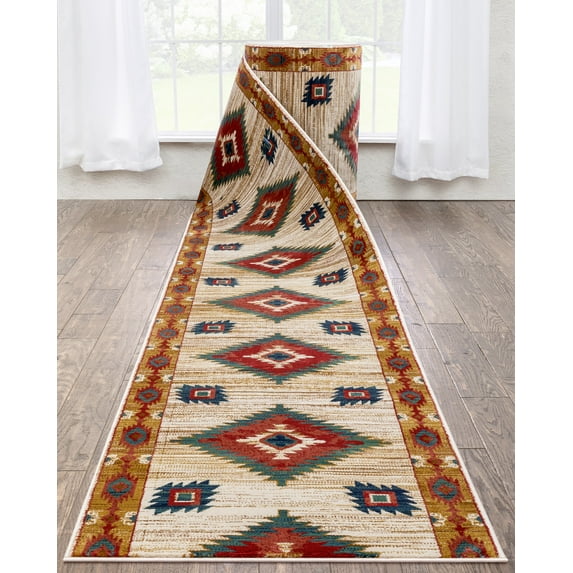 Well Woven Custom Size Runner - Choose Your Length - Lizette Ivory Southwestern Medallion Tribal Medallion 31 Inches Wide x 14 Feet Long Runner (31" x 14' Runner) Rug