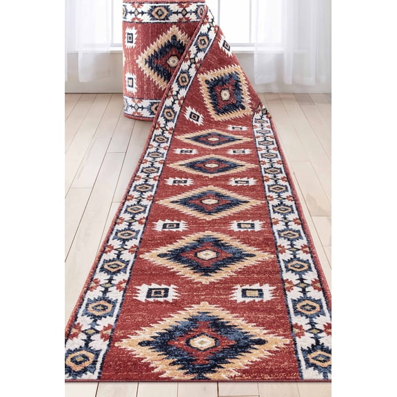 Well Woven Custom Size Runner - Choose Your Length - Lizette Red Southwestern Medallion Tribal Medallion 27 Inches Wide x 25 Feet Long Runner (27" x 25' Runner) Rug