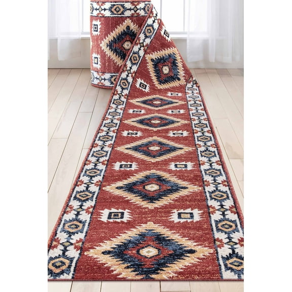 Well Woven Custom Size Runner - Choose Your Length - Lizette Red Southwestern Medallion Tribal Medallion 31 Inches Wide x 11 Feet Long Runner (31" x 11' Runner) Rug