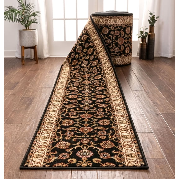 Well Woven Custom Size Runner - Choose Length - Noble Sarouk Black Oriental 27 Inch Wide x 19 Feet Long Runner (27" x 19') Traditional Persian Floral Carpet