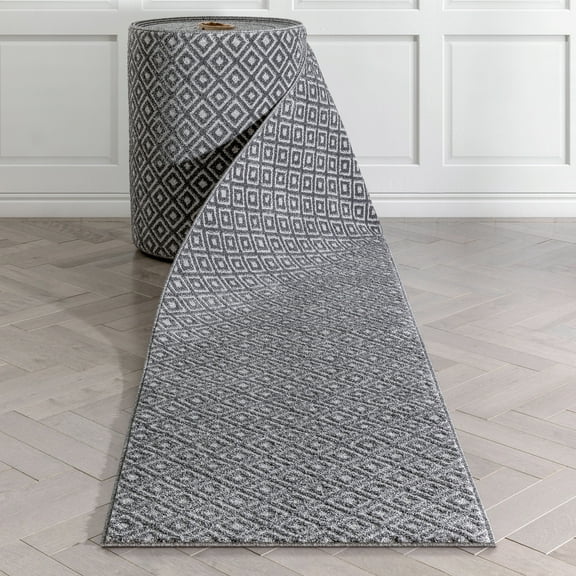Well Woven Custom Size Runner - Choose Your Length - Piano Dark Grey Tribal Diamond Geometric 27 Inches Wide x 20 Feet Long Runner (27" x 20' Runner) Rug