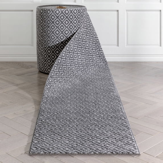 Well Woven Custom Size Runner - Choose Your Length - Piano Dark Grey Tribal Diamond Geometric 27 Inches Wide x 65 Feet Long Runner (27" x 65' Runner) Rug